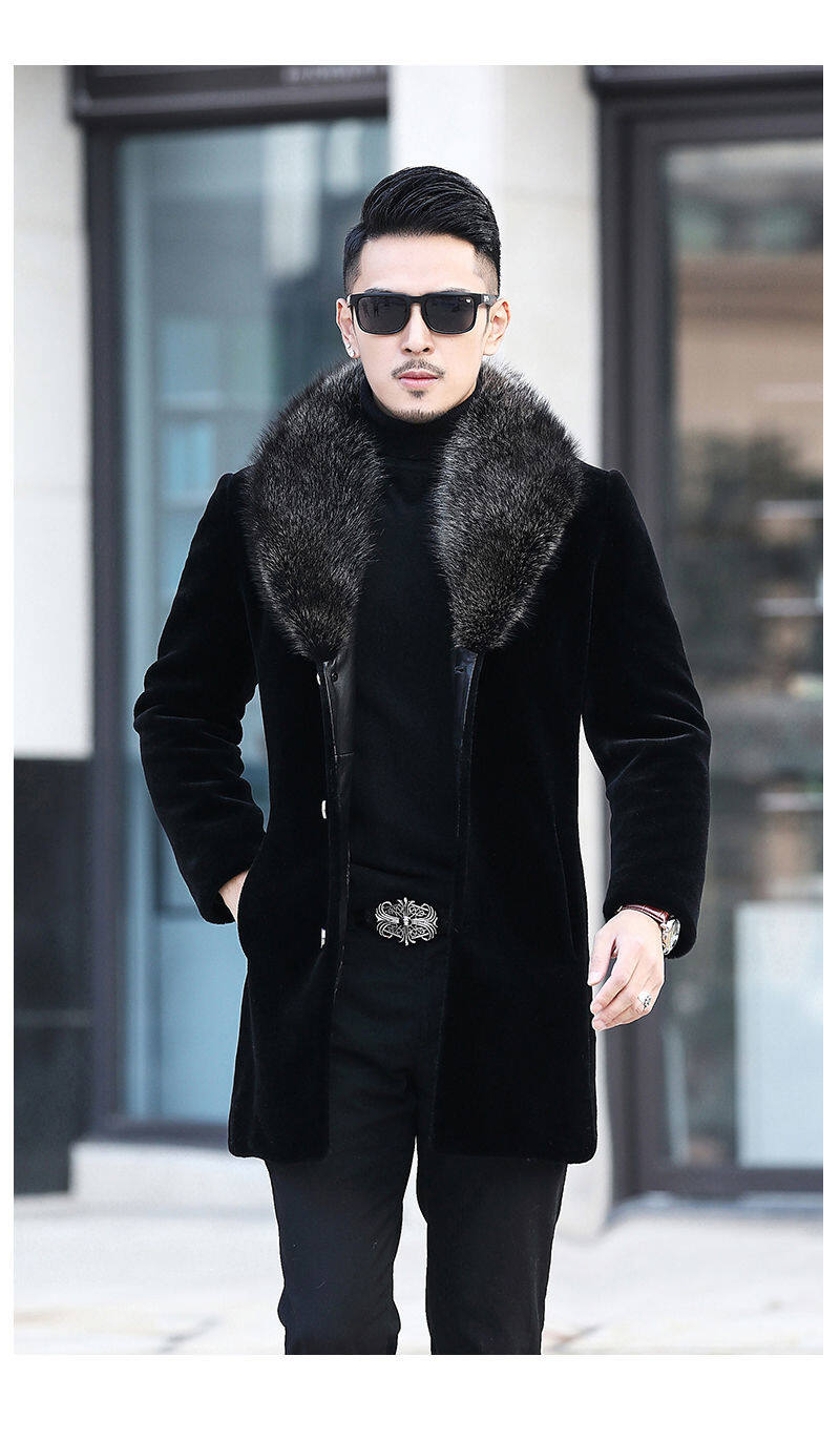 Thickened men's Marten overcoats suit collar mink New imitation fur mid-length Haining fur winter coat for men