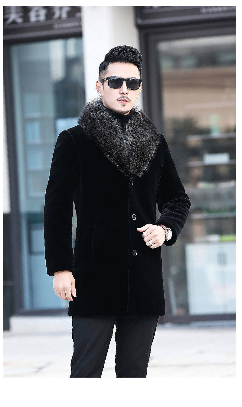 Thickened men's Marten overcoats suit collar mink New imitation fur mid-length Haining fur winter coat for men