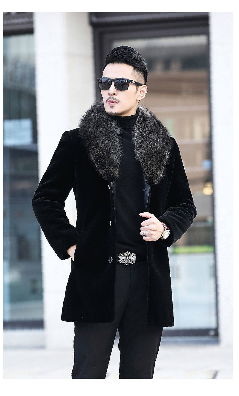 Thickened men's Marten overcoats suit collar mink New imitation fur mid-length Haining fur winter coat for men