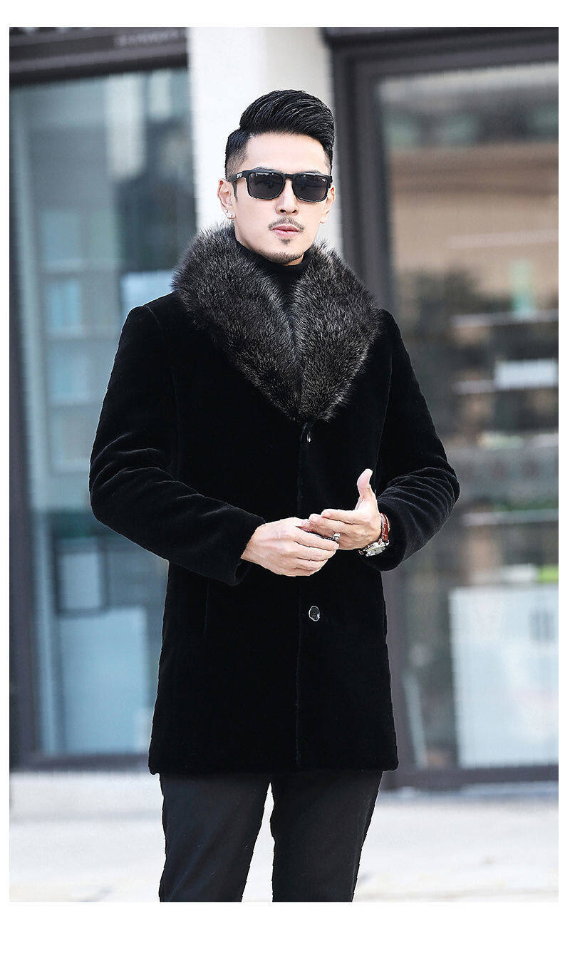 Thickened men's Marten overcoats suit collar mink New imitation fur mid-length Haining fur winter coat for men